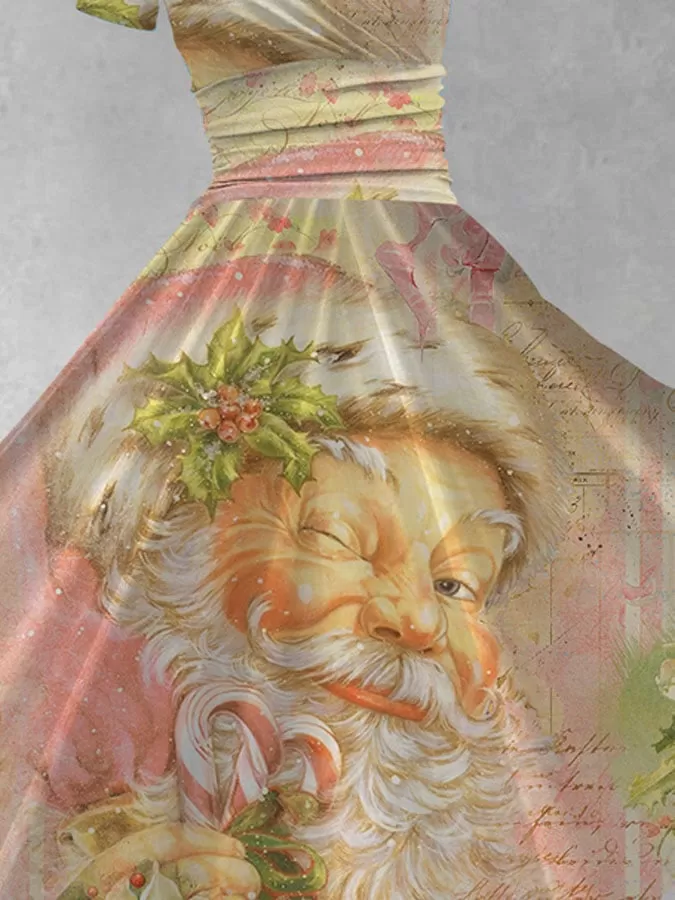 🔥Buy 3 Get 20% Off🔥Women's Pink Vintage Santa Claus Print Dress